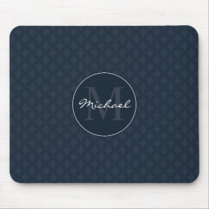 Classy Dark Navy Blue Custom Monogram Mouse Mat