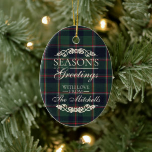 Classy Dark Red Teal Blue Floral Holiday Wreath Ceramic Tree Decoration