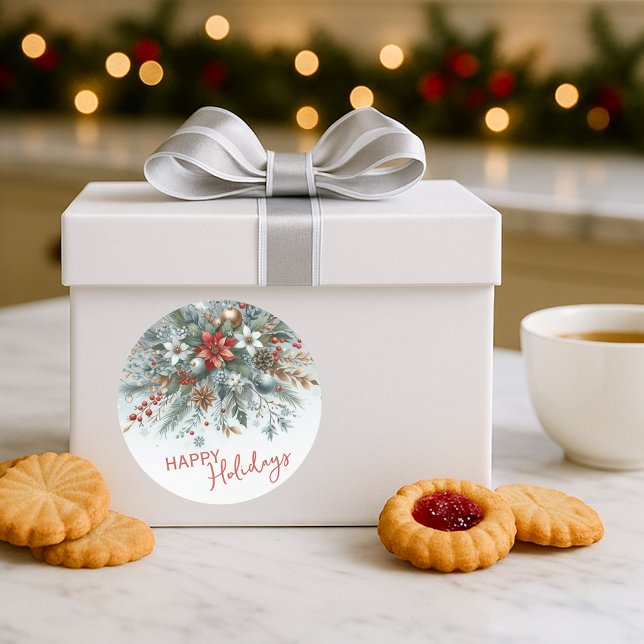 Classy Dark Red Teal Blue Green Floral Wreath Classic Round Sticker (Creator Uploaded)