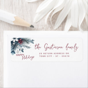 Classy Dark Teal Blue Red Floral Holiday Wreath