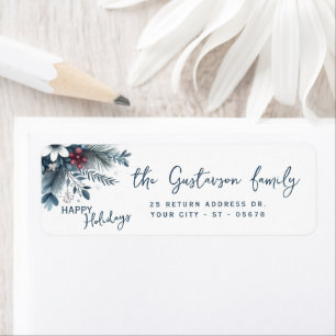 Classy Dark Teal Blue Red Floral Holiday Wreath