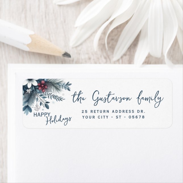 Classy Dark Teal Blue Red Floral Holiday Wreath (Insitu)