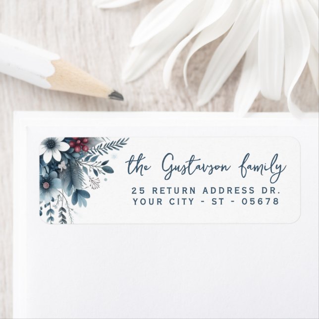 Classy Dark Teal Blue Red Floral Holiday Wreath (Insitu)