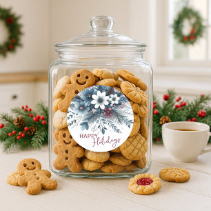 Classy Dark Teal Blue Red Floral Holiday Wreath Classic Round Sticker