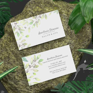 Classy Day Spa and Salon Green Foliage watercolor Business Card