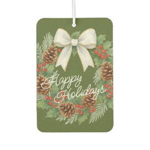 Classy December Wreath With White Bow Holiday Car Air Freshener