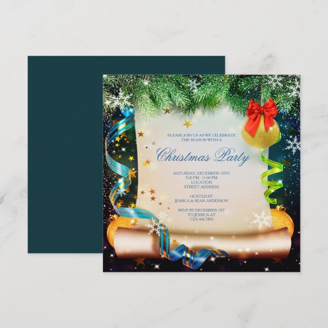 Classy Decorative Christmas Scroll Christmas Invitation (Front/Back)