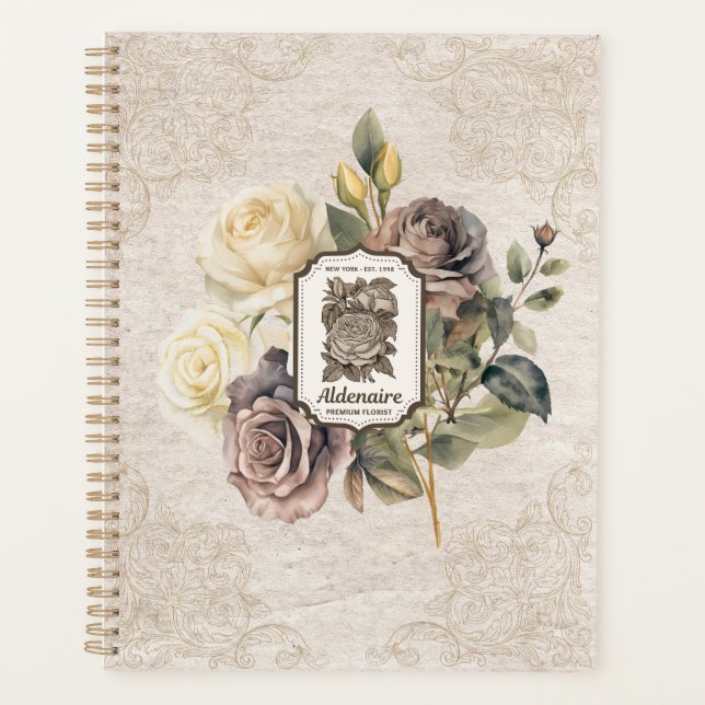 Classy decorative floral on kraft paper Rustic Planner (Front)