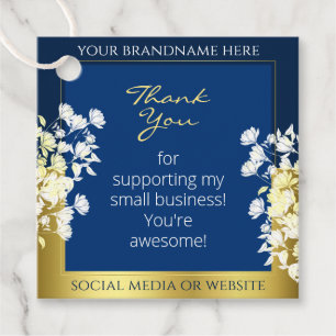 Classy Deep Blue and Gold Floral Product Packaging Favour Tags