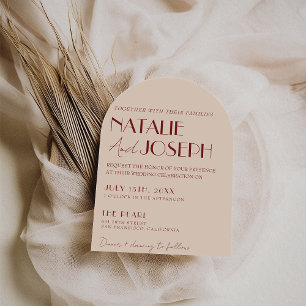 Classy Deep Red Blue Whimsical Modern Arch Wedding Invitation