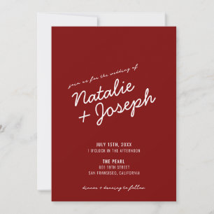 Classy Deep Red Blue Whimsical Unique Wedding Invitation