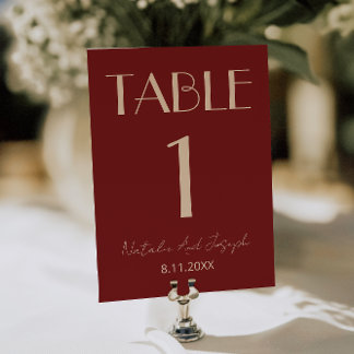 Classy Deep Red Cream Fancy Wedding Table Number