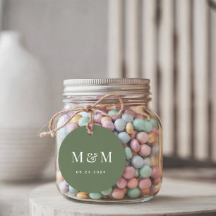 Classy Deep Sage Green Monogram Typography Wedding Favour Tags