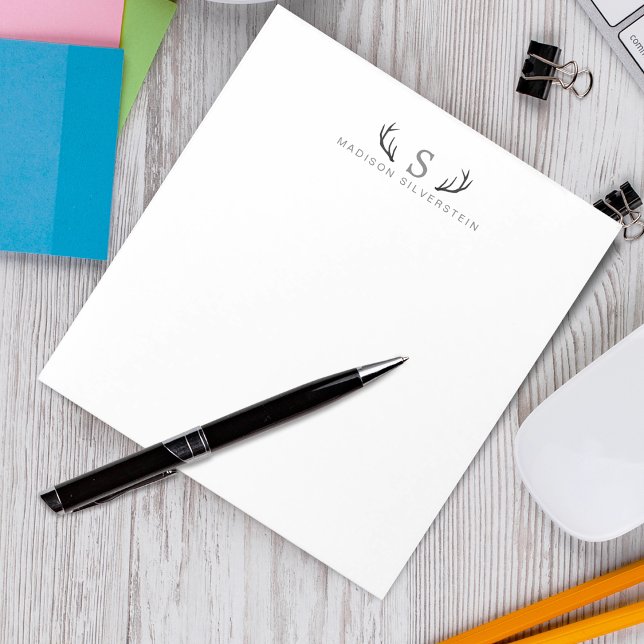Classy Deer Antlers Grey Monogram Notepad (Classy Deer Antlers Gray Monogram Notepad)