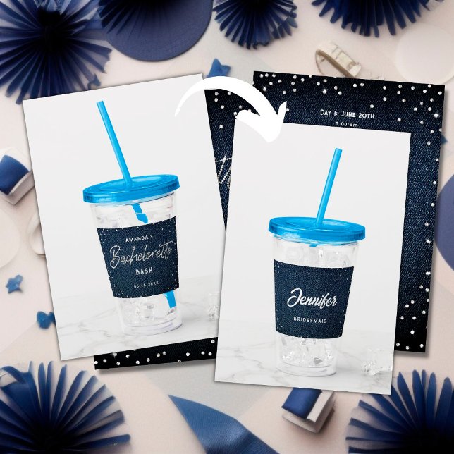 Classy Denim Diamonds Bachelorette Personalised Acrylic Tumbler (Creator Uploaded)