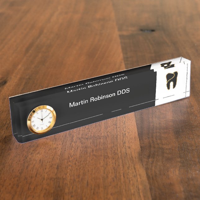 Classy Dentist Office Gold Tone Tooth Graphic  Nameplate (Side)