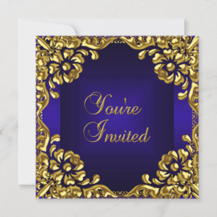 Classy Design Party Invite Gold Royal Blue