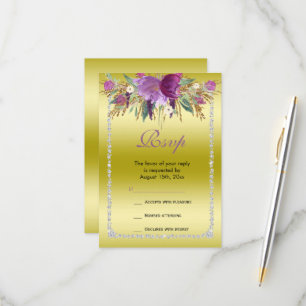 Classy Diamond Glitter Watercolor Flowers Birthday RSVP Card