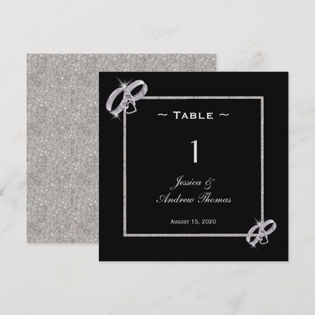 Classy Diamond Silver Wedding Rings Table Number (Front/Back)