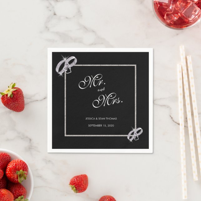 Classy Diamond Silver Wedding Rings Wedding Napkin (Insitu)