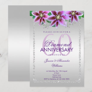 Classy Diamonds & Flowers 60th Wedding Anniversary Invitation