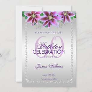 Classy Diamonds & Flowers Birthday Save The Date
