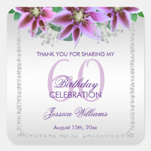 Classy Diamonds & Flowers Birthday Square Sticker