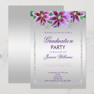 Classy Diamonds & Flowers Graduation Invitation