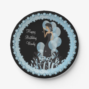 Classy Diva Girl's Party Personalise Aqua Paper Plate