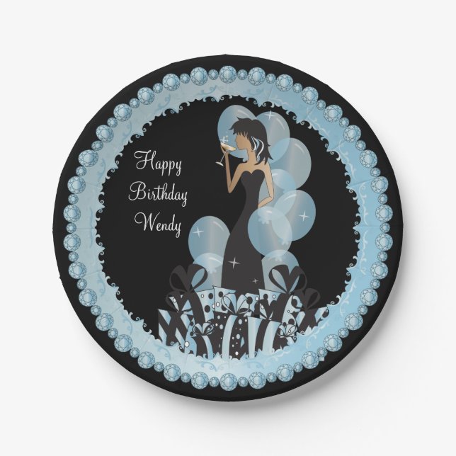 Classy Diva Girl's Party | Personalise | Aqua Paper Plate (Front)