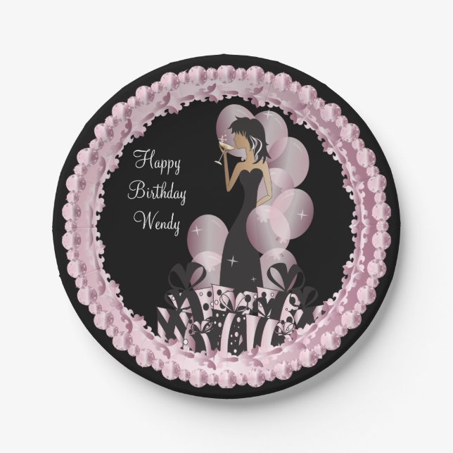 Classy Diva Girl's Party | Personalise | Pink Paper Plate (Front)