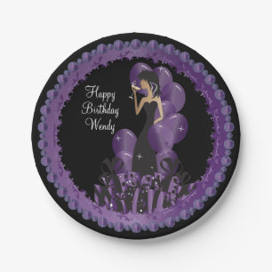 Classy Diva Girl's Party Personalise Purple Paper Plate