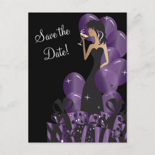 Classy Diva Girl's Party Save the Date Purple Announcement Postcard