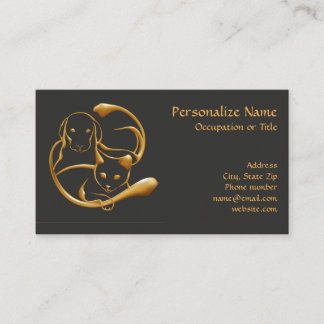 Classy Dog & Cat Gold Pet Animals Business Card
