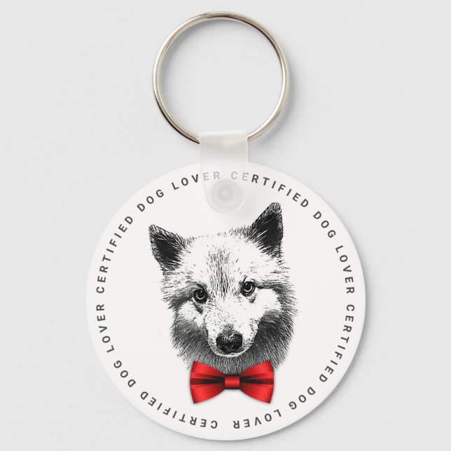 Classy Dog Lover Shiba Inu or Samoyed with Bow Tie Key Ring (Front)