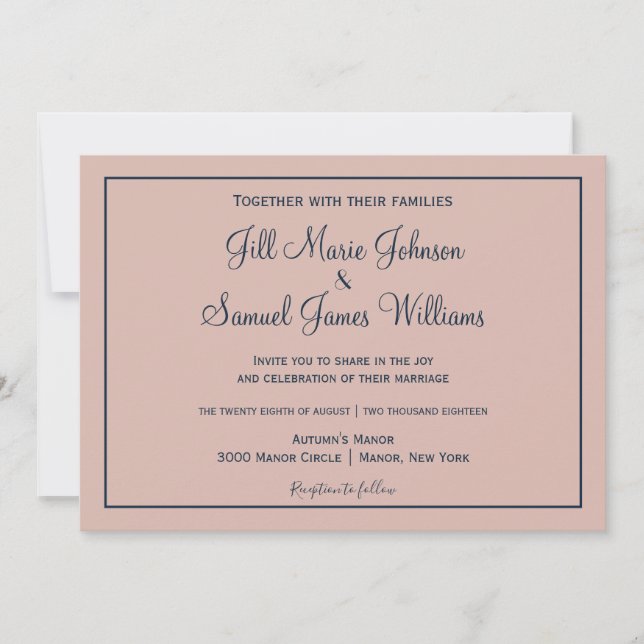 Classy Dusty Pink and Blue Invitation (Front)