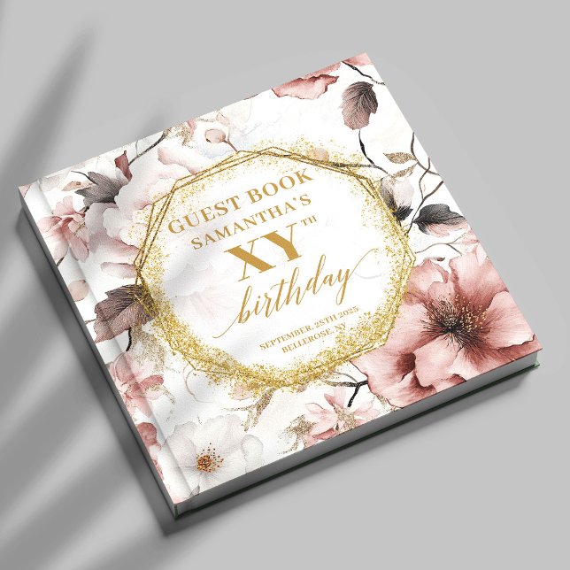 Classy Dusty Pink Gold Watercolor Custom Birthday Guest Book (Classy Dusty Pink Gold Watercolor Custom Birthday Guest Book)