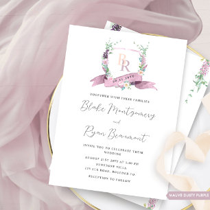 Classy Dusty Purple, Mauve, Pink Monogram Wedding Invitation