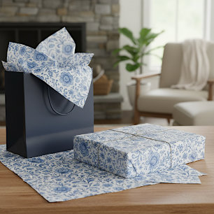 Classy Dutch Delfts Blue Floral Art Pattern Tissue Paper