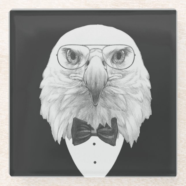 Classy Eagle Portrait Glass Coaster (Front)