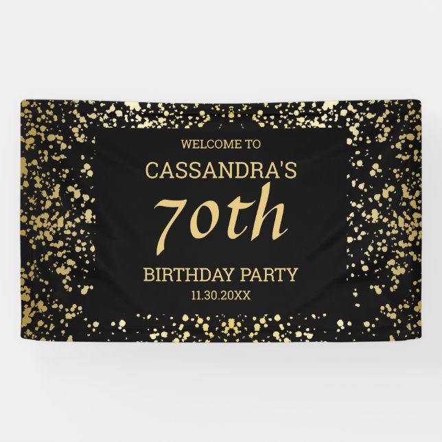 Classy Egypt Gold Sprinkles Black Birthday Banner (Horizontal)