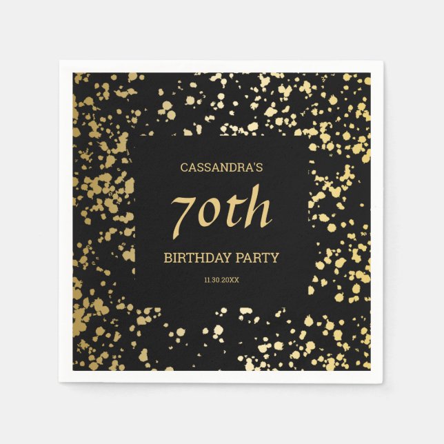 Classy Egypt Gold Sprinkles Black Birthday Napkin (Front)
