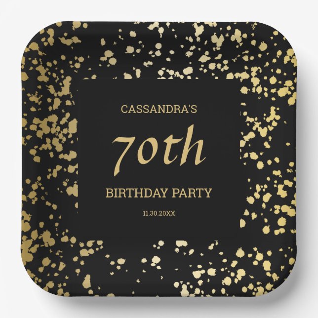 Classy Egypt Gold Sprinkles Black Birthday Paper Plate (Front)