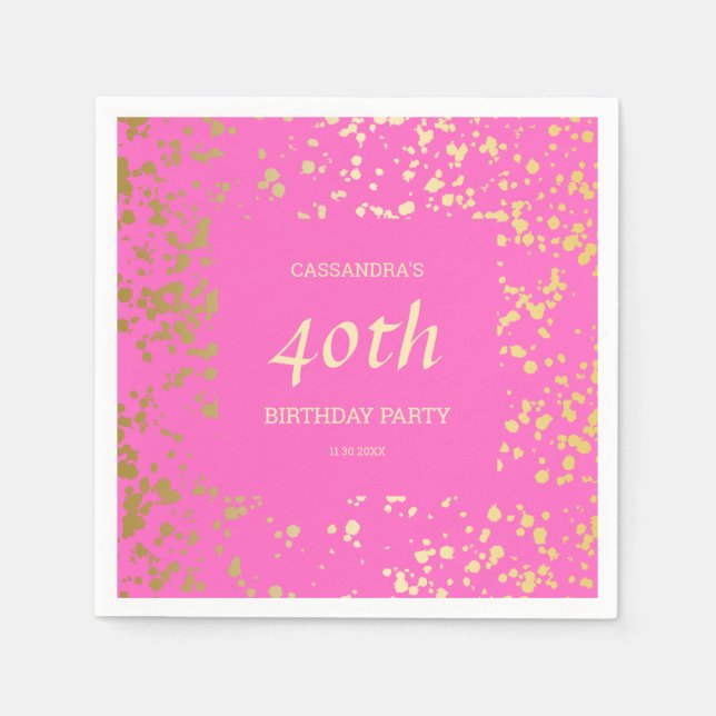 Classy Egypt Gold Sprinkles Pink Birthday Napkin (Front)