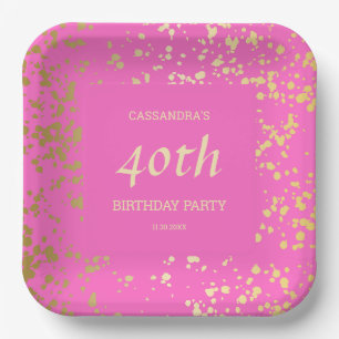 Classy Egypt Gold Sprinkles Pink Birthday Paper Plate