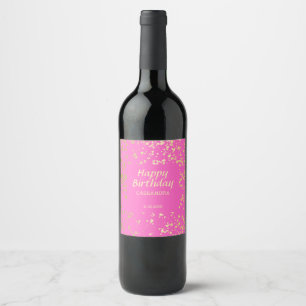 Classy Egypt Gold Sprinkles Pink Happy Birthday Wine Label