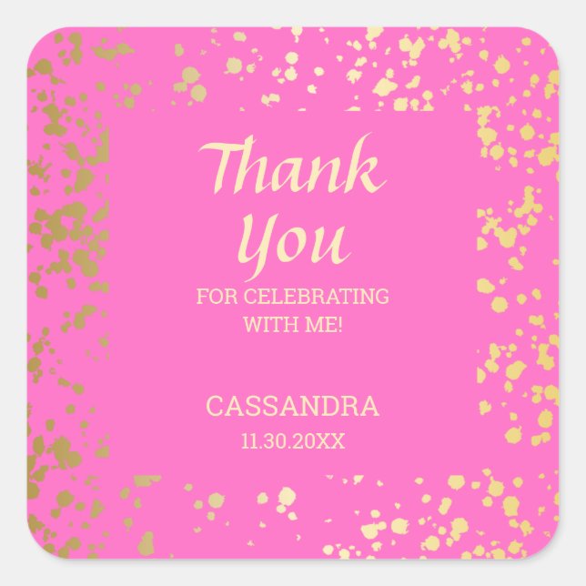 Classy Egypt Gold Sprinkles Pink Thank You  Square Sticker (Front)