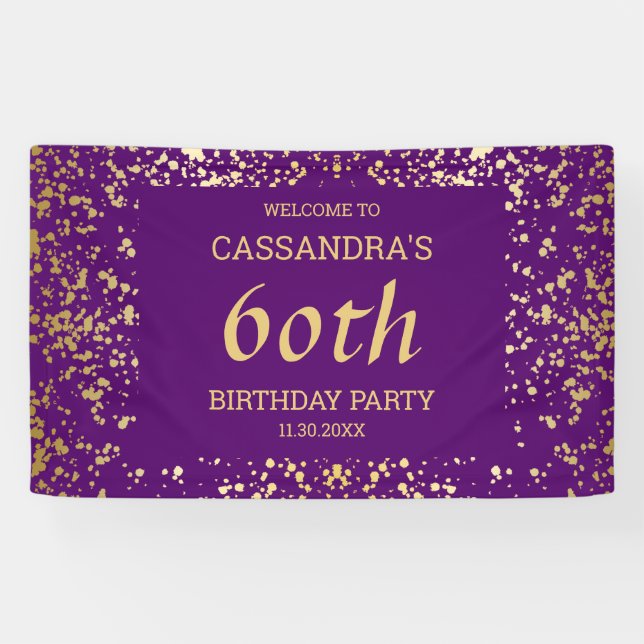 Classy Egypt Gold Sprinkles Purple Birthday Banner (Horizontal)