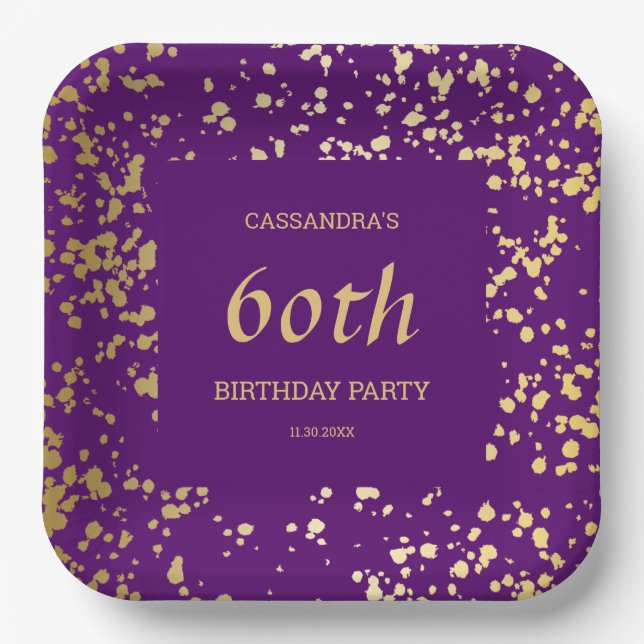 Classy Egypt Gold Sprinkles Purple Birthday Paper Plate (Front)
