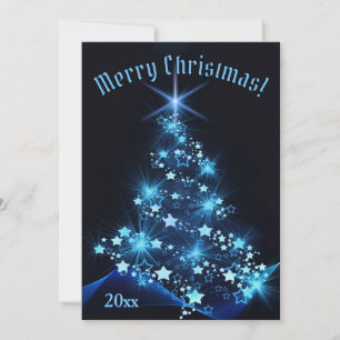Classy Elegance Blue Stars on Christmas Tree Holiday Card